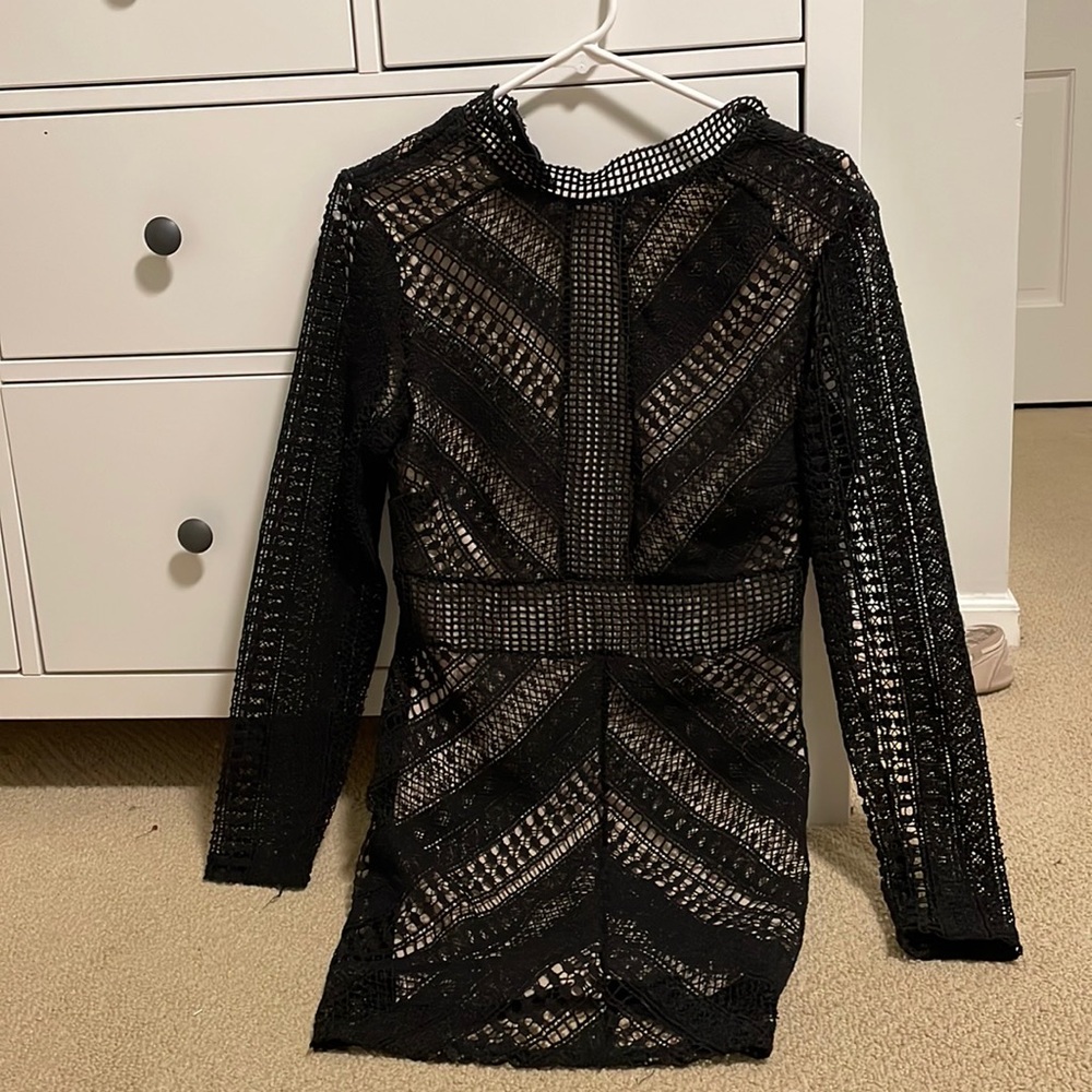 Black lace dress with nude underslip